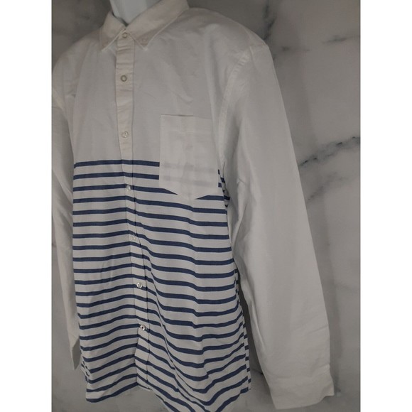 GOODTHREADS Shirt Mens Medium Blue White Striped Long Sleeve Button Up - Picture 4 of 9